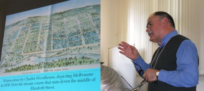 [Dr. Gary Presland with Map of Melbourne]