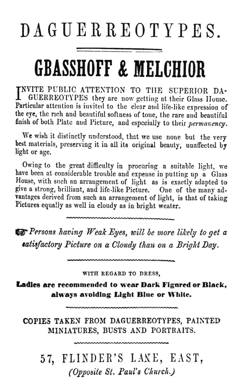 [Grasshoff and Melchior Advertisement (1853)]