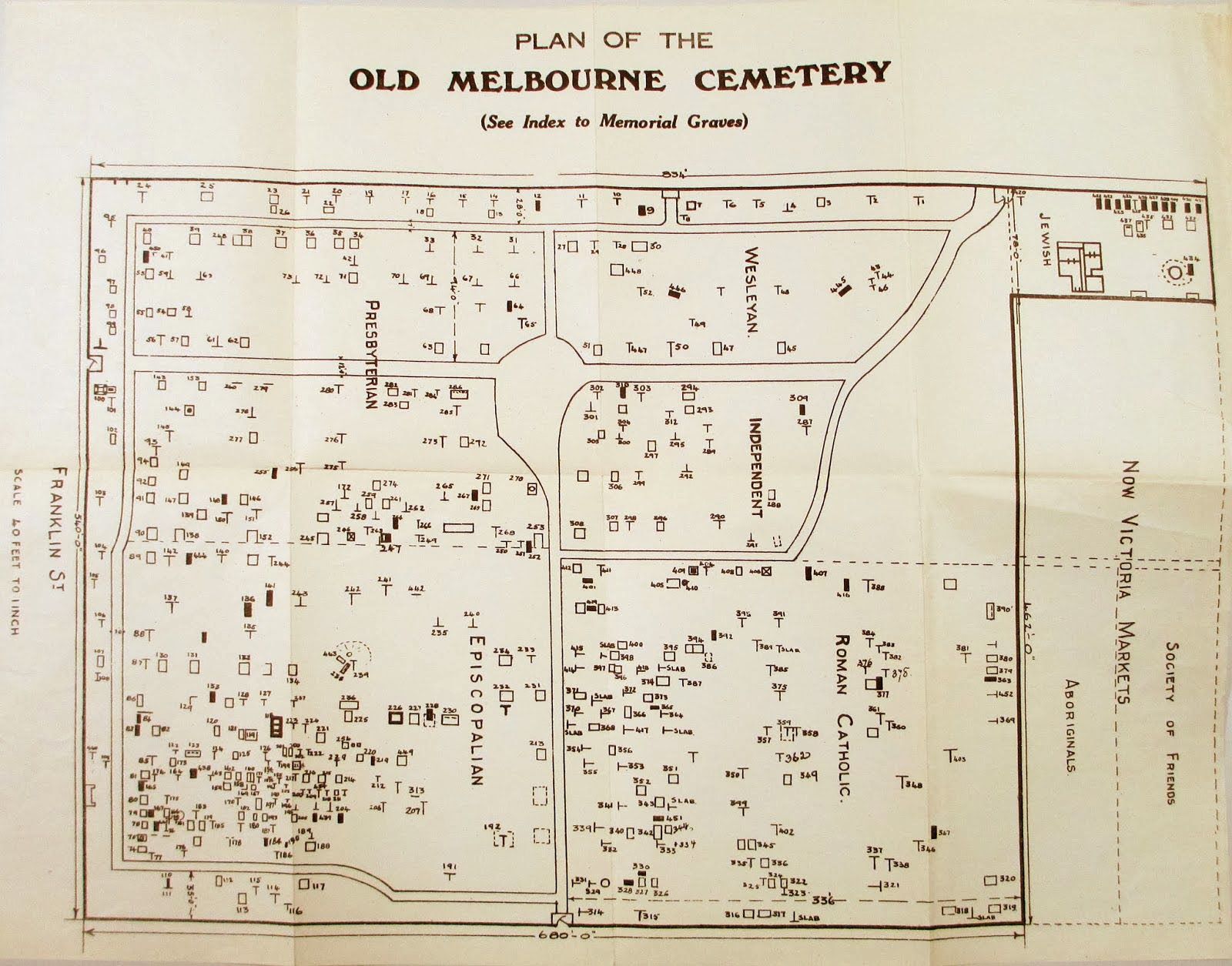 [Plan of Old Melbourne Cemetery c1920]