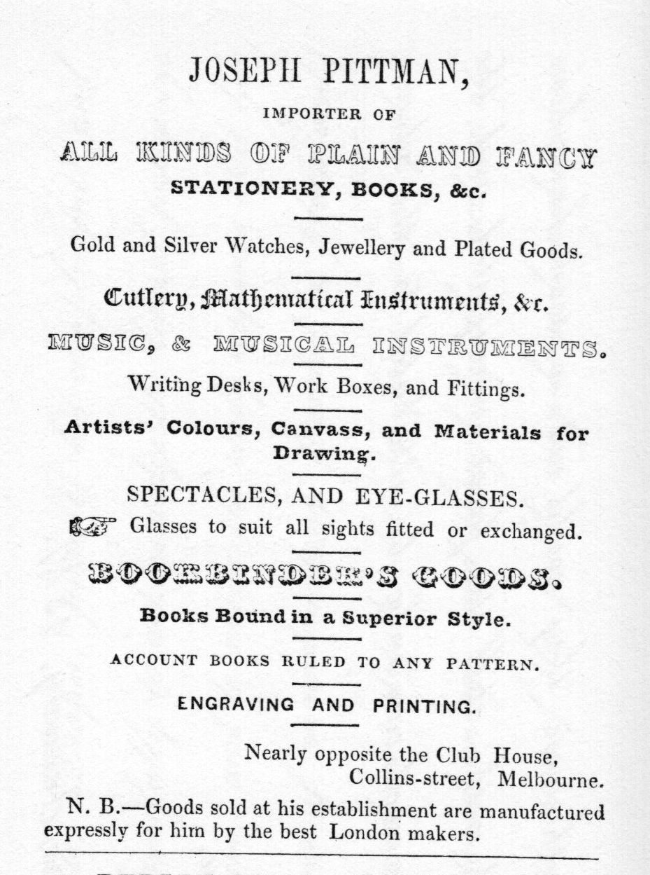 [Joseph Pittman's 1847 Advertisement]